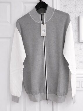 Codice Italy 100% Cotton Gray White Zip-Up Knit Jacket XL 2XL Size 56 NWT